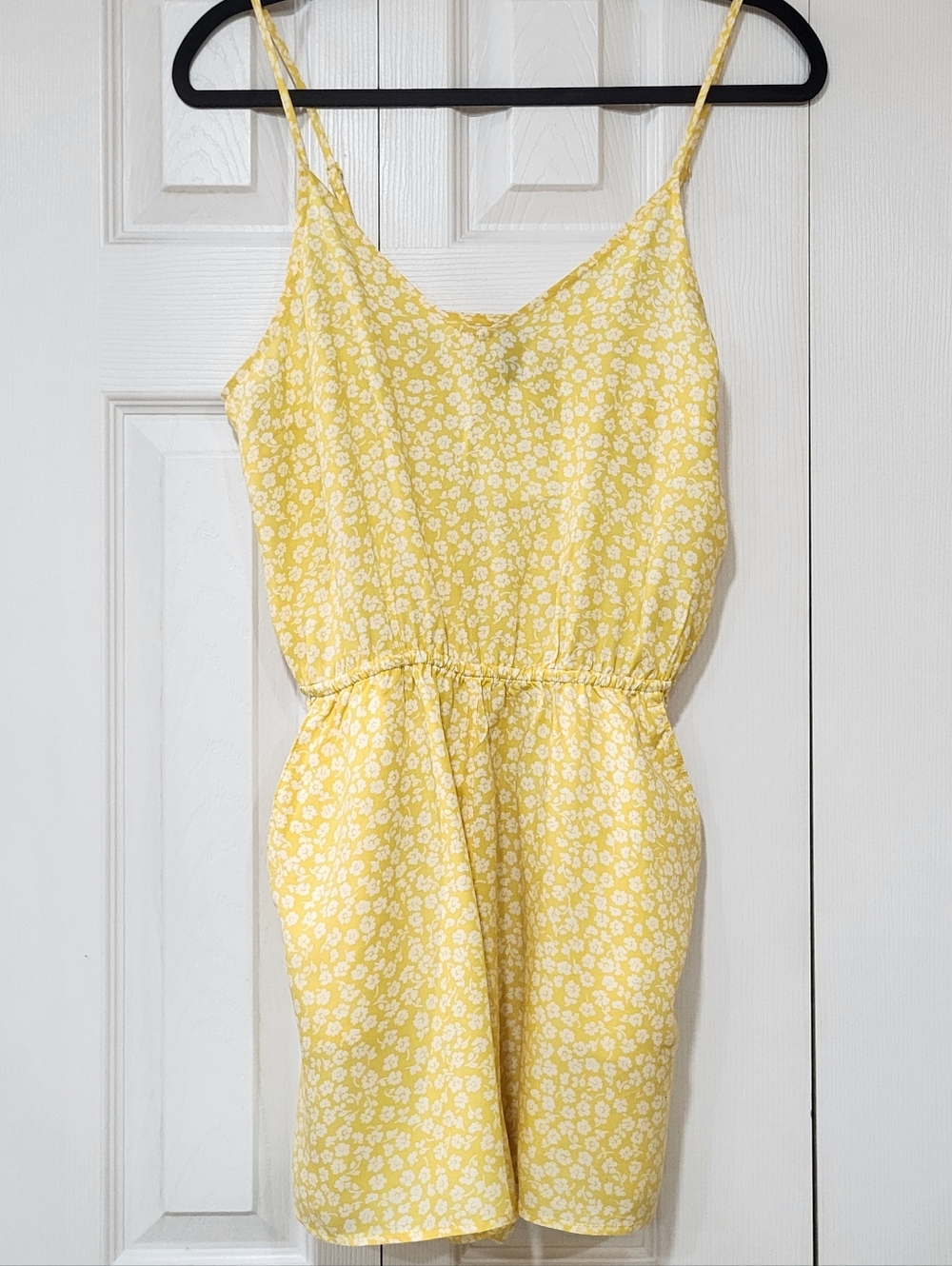 NWT H&M XS Yellow White Floral Spaghetti-Strap Tank Romper Summer Cottagecore